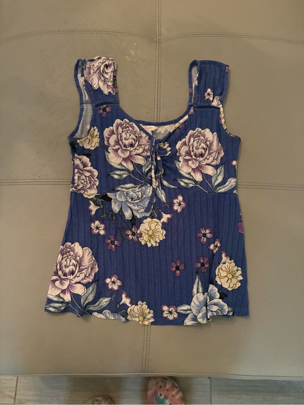 Candie's Blue Floral Lace-Up Tank Top